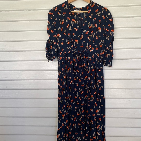 ‘Angel’ Vintage Style Cherry Patterned Navy Dress - Picture 2 of 12
